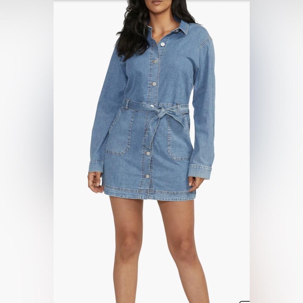 JAG Denim Dress, Women’s Tie Waist Long Sleeve Button Down Denim Dress Size S